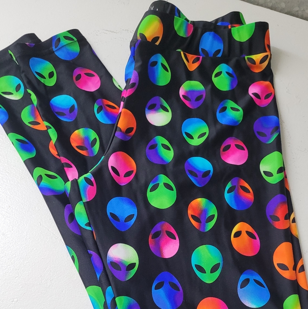 Rainbow alien print stretch leggings, XL, never worn